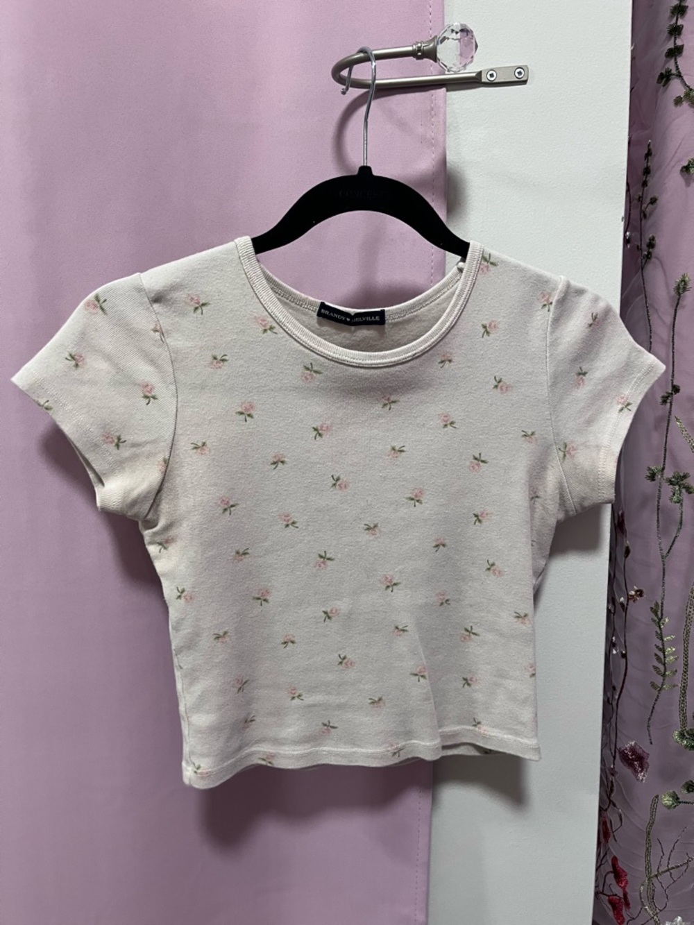 Brandy Melville Pink Floral Crop Tee